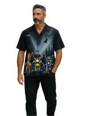 4/$24 Brag City Clothing Company Short‎ Sleeve Button Down Motorcycle Shirt